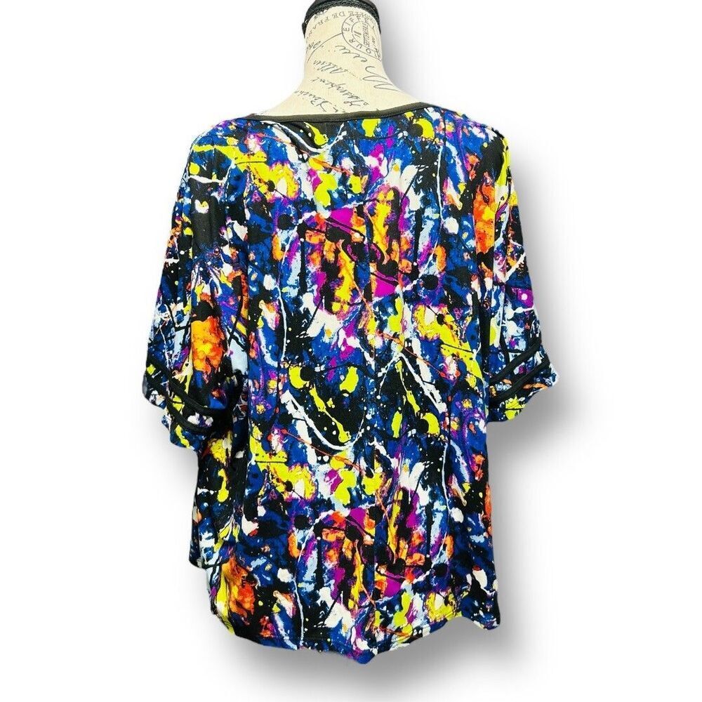Eye Candy 3X Black Paint Splatter Abstract Print Tie Front Artsy Festival Retro - Picture 4 of 8